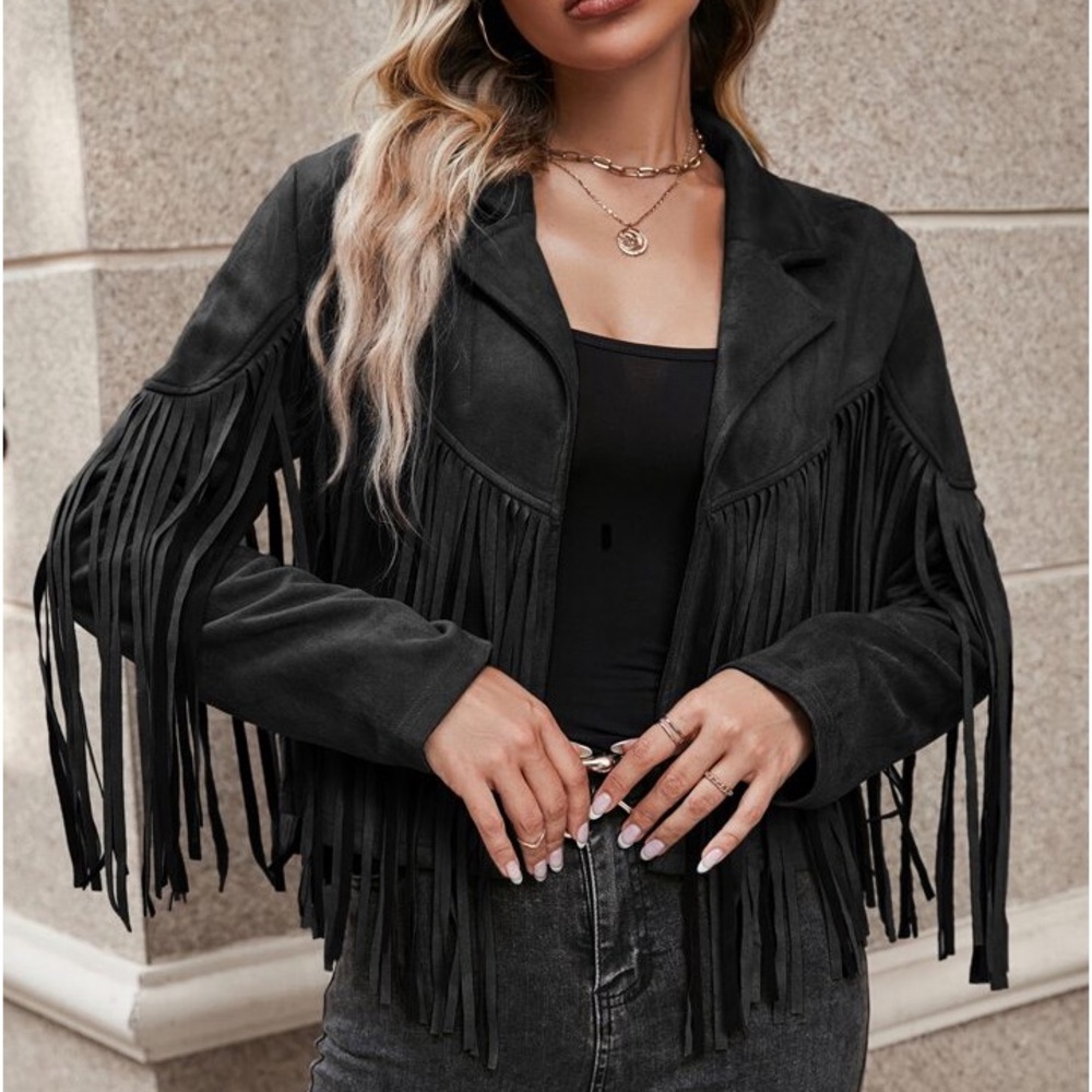 Women's Fringe Leather Jackets Suede Faux Motocycle Biker Cropped Coat Vegan